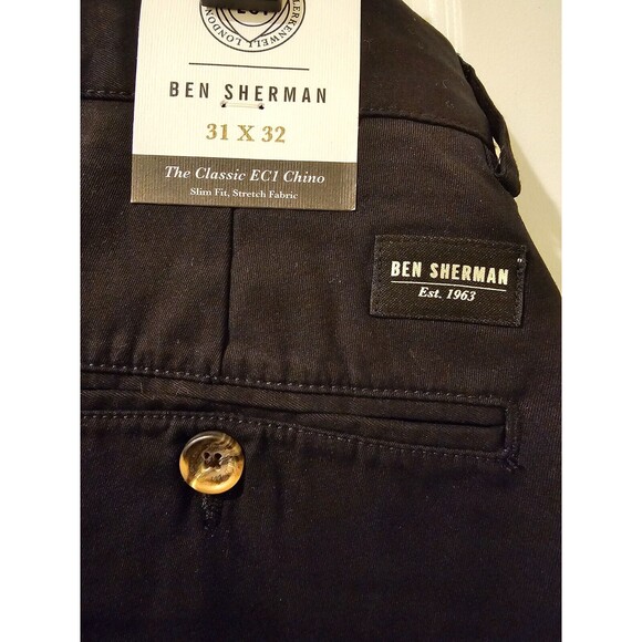 NEW w/ Tag Ben Sherman Mens Jet Black Classic EC1 Slim Chino 31x32 MSRP: $95 - Picture 3 of 5